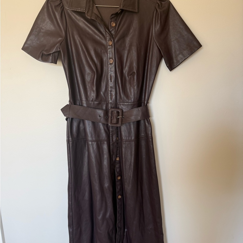 Ann Taylor Dark Brown Leather Midi Dress